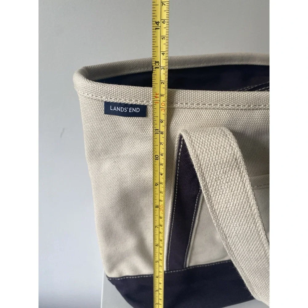 Lands End Navy Blue 5 Pocket Zip Top Medium Canvas Tote Bag NWOT Coastal Casual